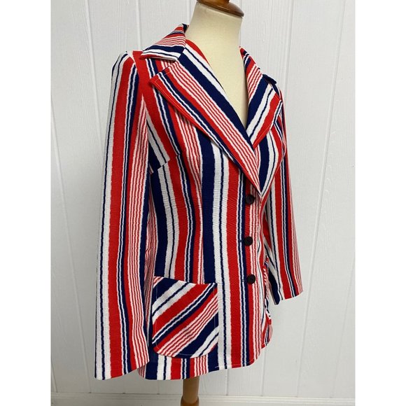 Vintage 60s  Union Made Jon Peters women's blazer striped button front size 9/10 - Picture 1 of 16